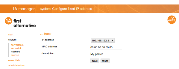 Webmanager - Configure a fixed IP address